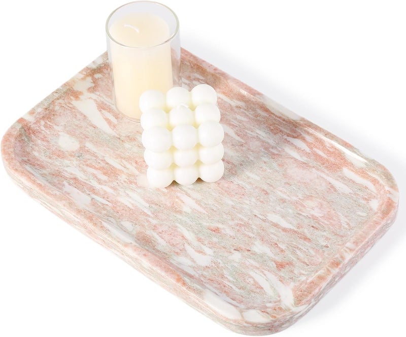 karibiber Marble Vanity Tray, Marble Bathroom Tray Countertop, Decorative Tray for Dresser, Rosso Red Stone Serving Trays for Kitchen, Perfume, Jewelry Candle Holder, Catch All - Image 1